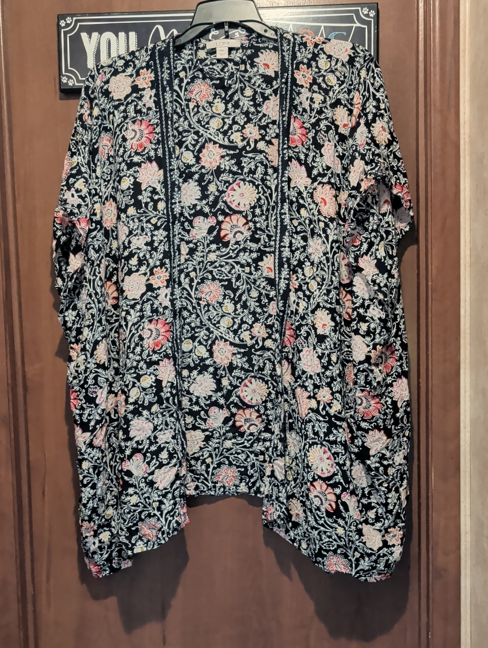 LOFT Black Floral Swim Coverup with Pink and White Accents